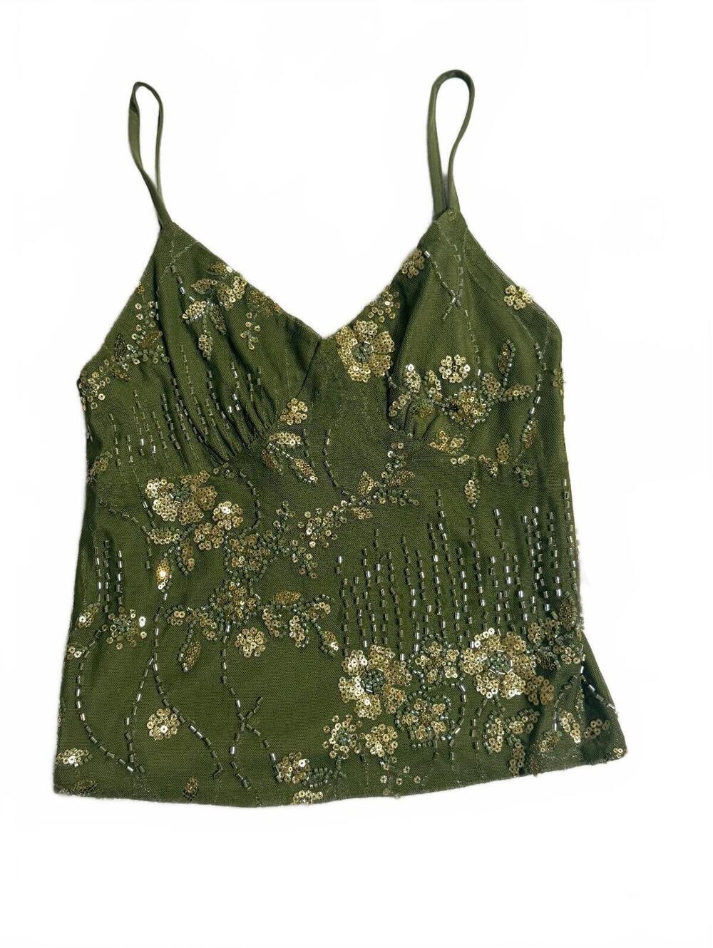 Y2K fairy core  NWT Green Sequin Embellished Spaghetti Strap Tank Top Sz